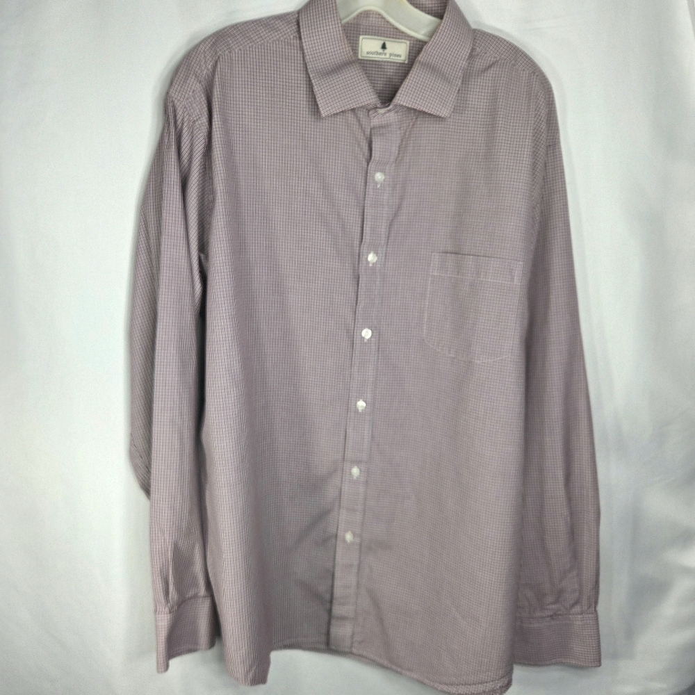 Southern Pine Red White Small Plaid Button Down Long Sleeve Shirt Plus Size XXL